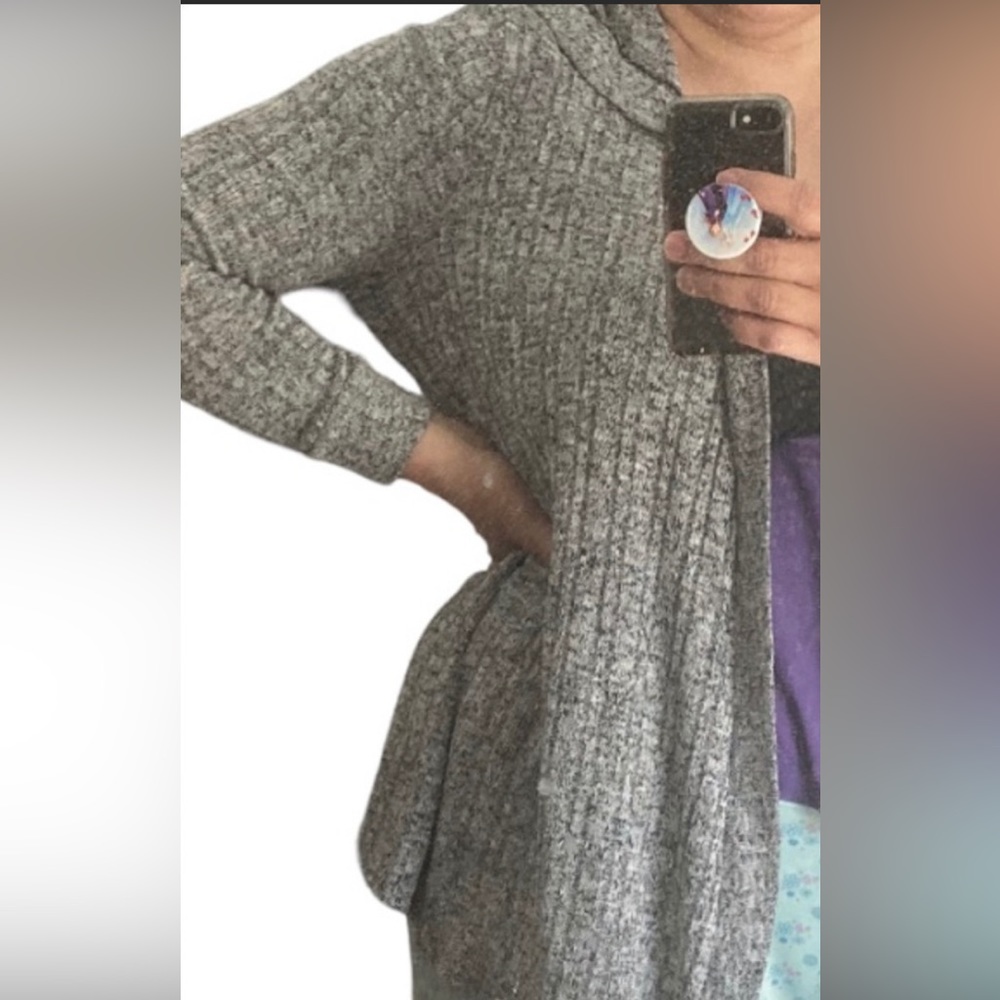 Chelsea & Theodore  Variegated Knit Open Front Cardigan-cowl- Gray Size 1X